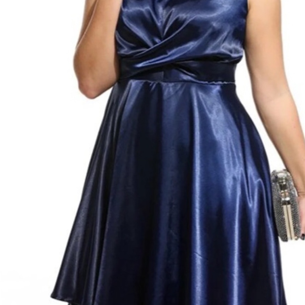Chic Midnight Blue Satin Mini Dress
